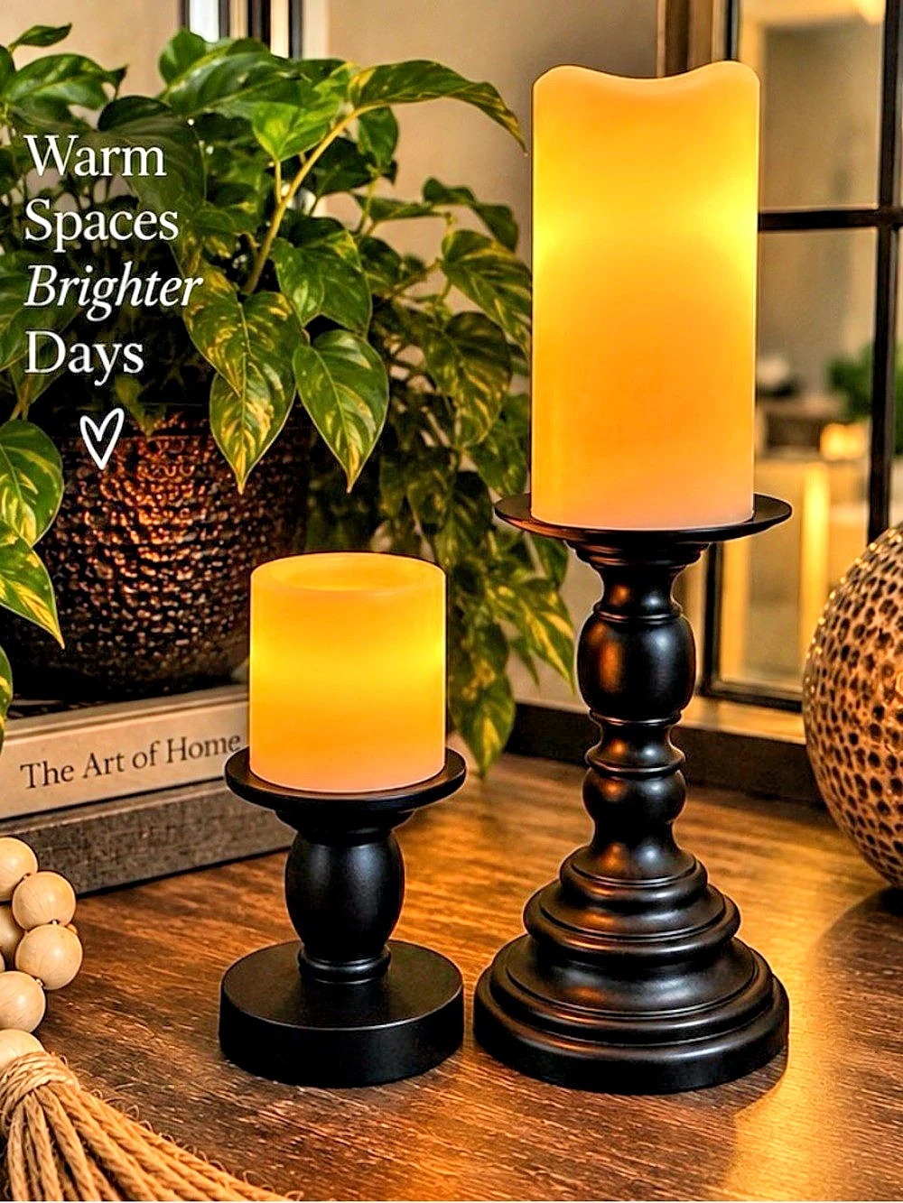 Black Candle Holders with Flameless Candles